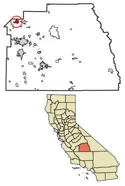 Location of Dinuba in Tulare County, California