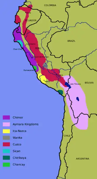 Extent of the Chiribaya culture in the middle of the 15th century.