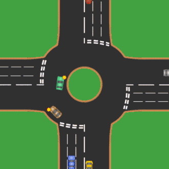 Image 11 Roundabout Photo credit: Fredrik and Mintguy A diagram of movement within a roundabout in a country where traffic drives on the left. A roundabout is a type of road junction, or traffic calming device, at which traffic streams circularly around a central island after first yielding to the circulating traffic. Unlike with traffic circles, vehicles on a roundabout have priority over the entering vehicle, parking is not allowed and pedestrians are usually prohibited from the central island. More featured pictures