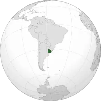 Location of Uruguay (dark green) in South America