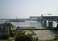 USS Elrod (FFG-55) about to pass through the George P. Coleman Memorial Bridge on the York River, Summer 2011