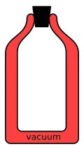 Dewar flask—a double-walled flask having a near-vacuum between the two walls.
