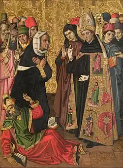 painting of a group of men in full vestments talking to each other