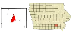 Location of Ottumwa in the State of Iowa