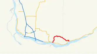 A map of southern Clark and Skamania counties in the U.S. state of Washington showing the former route of SR 140 highlighted in red.