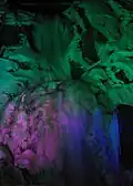 Illuminated waterfalls in winter