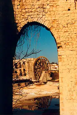 Image 35Noria wheels to lift water for irrigation and household use were among the technologies introduced to Europe via Al-Andalus in the medieval Islamic world. (from History of agriculture)
