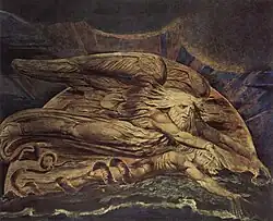 Elohim Creating Adam; by William Blake; 1795; color print finished in ink and watercolour on paper; 43.1 × 53.6 cm; Tate Britain (London)[203]