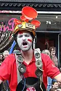 A participant with creative headgear