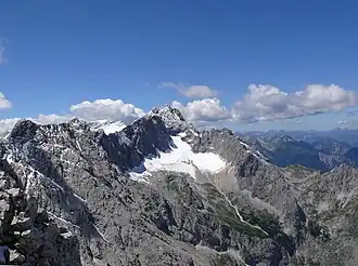 Zugspitze (2,962 m or 9,718 ft) seen from the Alpspitze