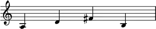 {\new Staff \with { \remove "Time_signature_engraver" } a d' fis' b} \layout { \context {\Score \override SpacingSpanner.base-shortest-duration = #(ly:make-moment 1/256)} }