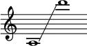 
    {
      \new Staff \with { \remove "Time_signature_engraver" }
      \clef treble \key c \major \cadenzaOn
      a1 \glissando d'''1
    }
  